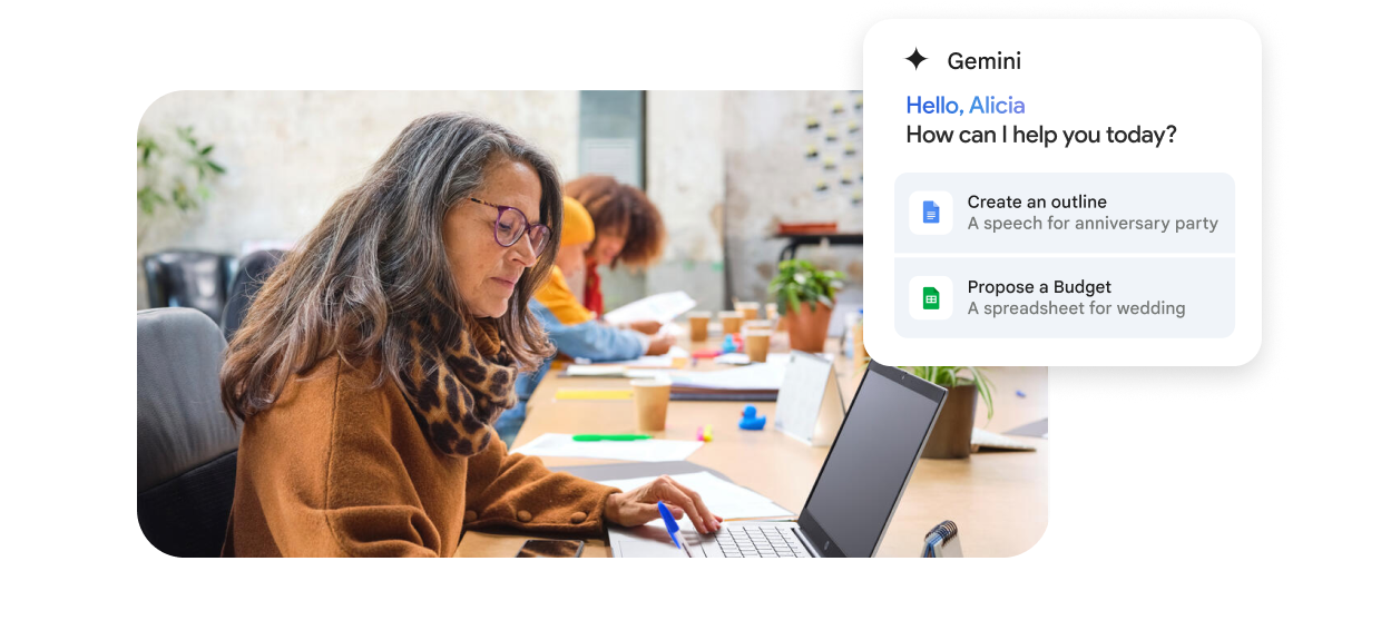 Офіційна ілюстрація Google One: Gemini в Gmail і Docs — пропозиції під час написання
